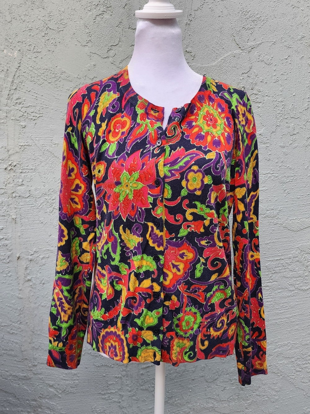Talbots Vibrant Paisley Floral Button Front Cardigan Sweater Womens Small